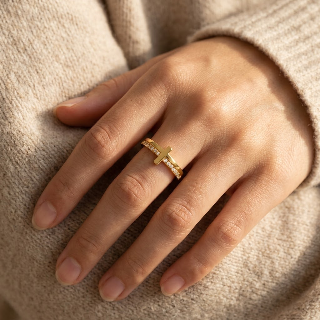Double Band Cross Ring - S925 sterling silver jewelry - Kynd Co.