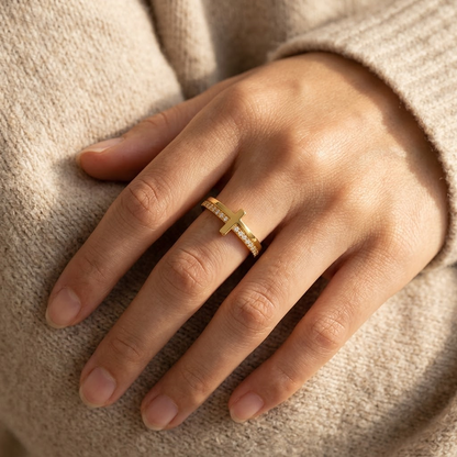 Double Band Cross Ring - S925 sterling silver jewelry - Kynd Co.