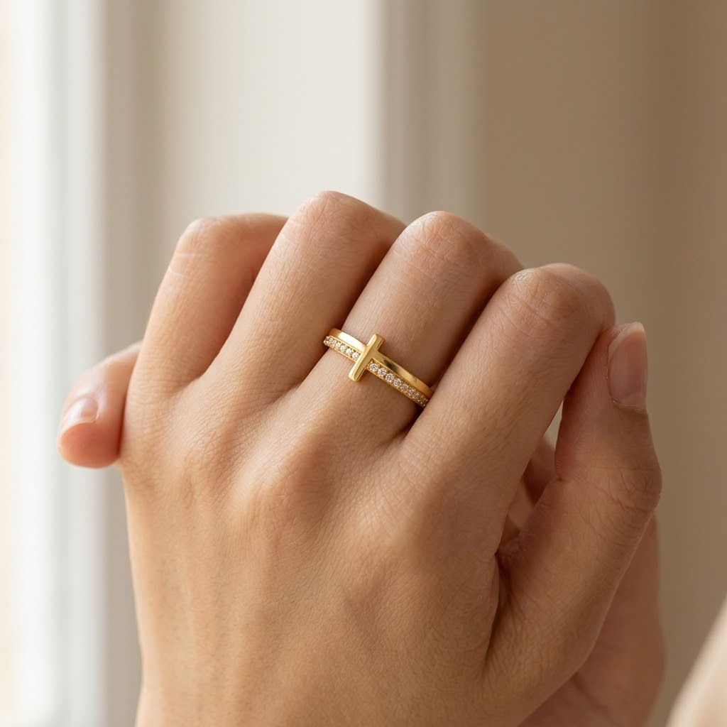 Double Band Cross Ring - S925 sterling silver jewelry - Kynd Co.