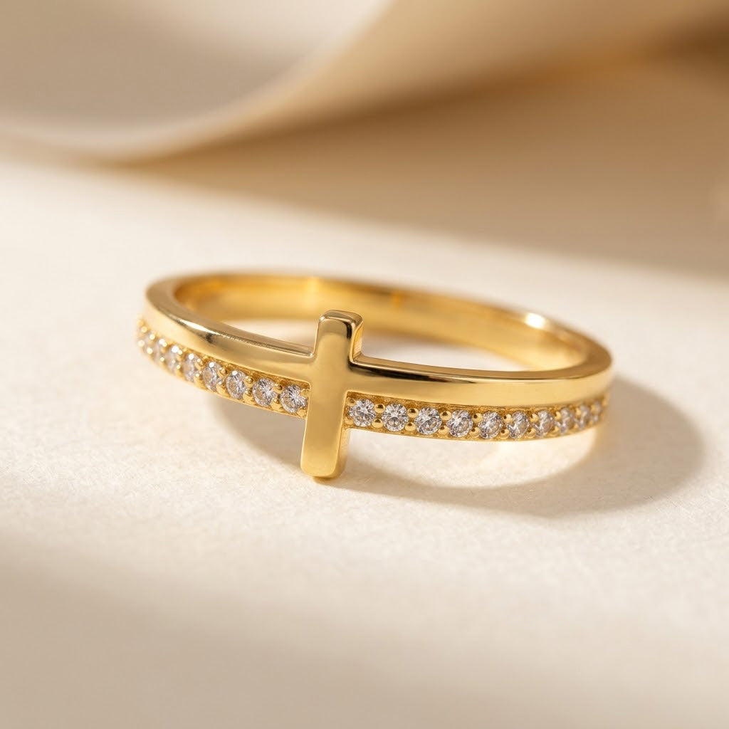 Double Band Cross Ring worn on hand - Kynd Co.