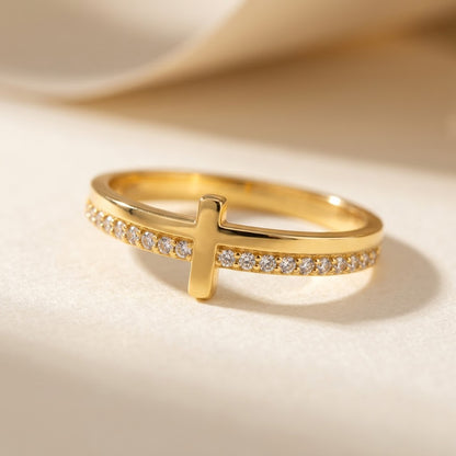 Double Band Cross Ring worn on hand - Kynd Co.