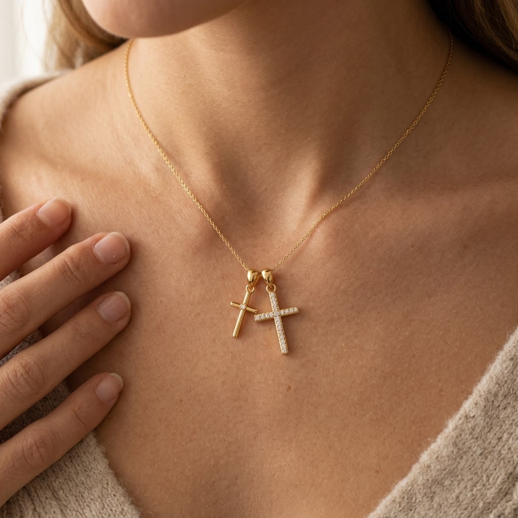 Double Cross Necklace - gold cross pendant necklace - Kynd Co.