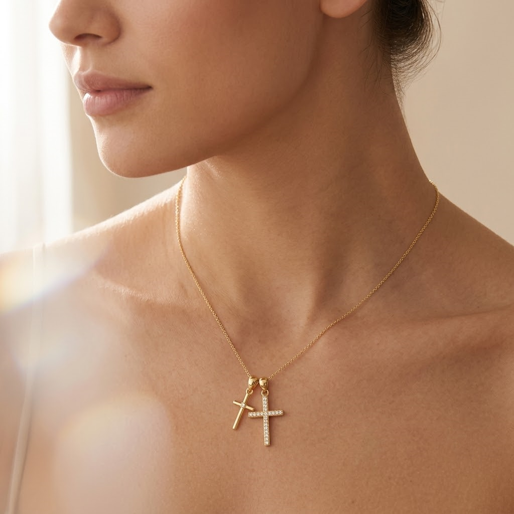 Double Cross Necklace - gold cross pendant necklace - Kynd Co.