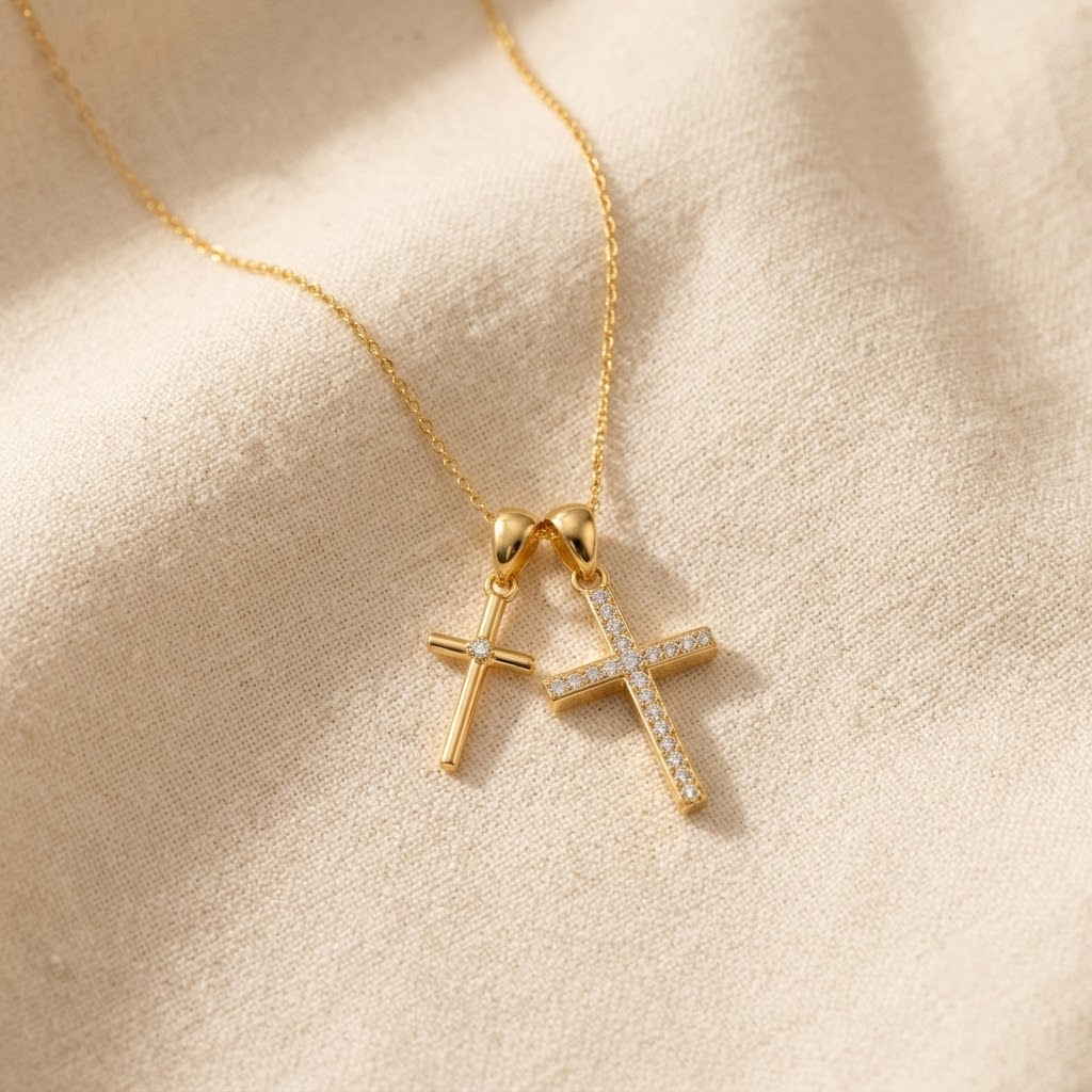 Double Cross Necklace - gold cross pendant necklace - Kynd Co.