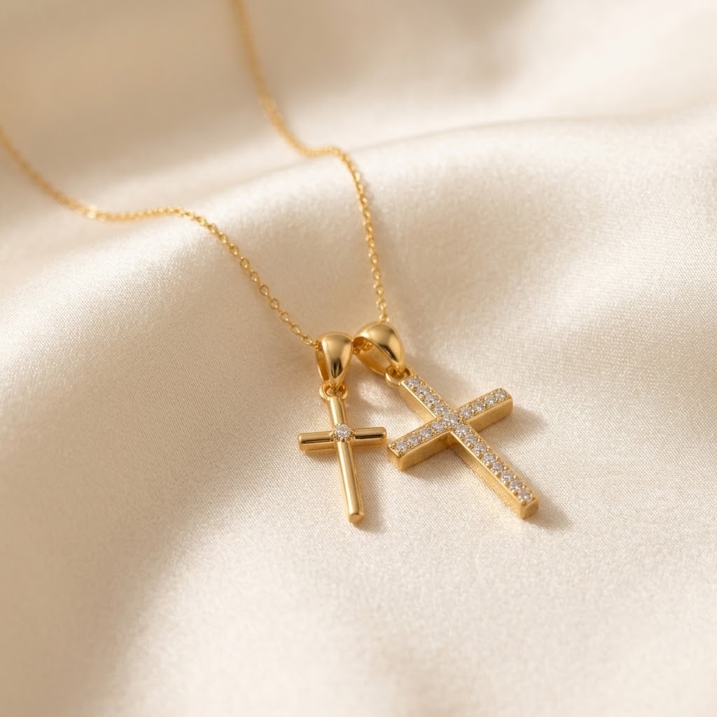 Double Cross Necklace - gold cross pendant necklace - Kynd Co.