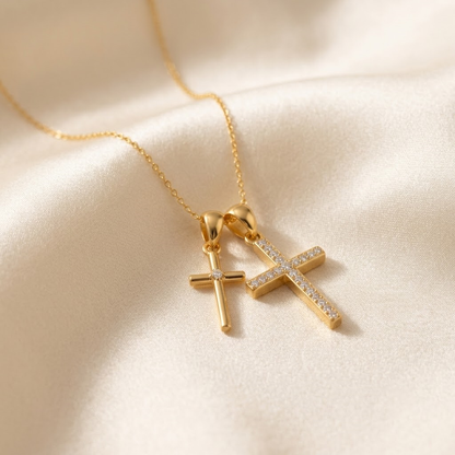 Double Cross Necklace - gold cross pendant necklace - Kynd Co.