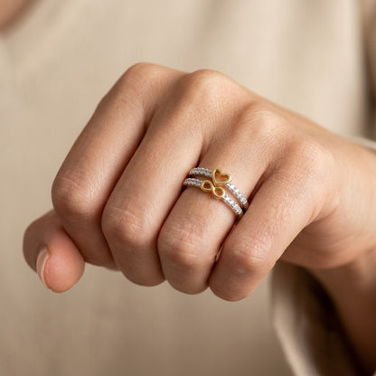 Infinity Heart Ring Set worn on hand - Kynd Co.