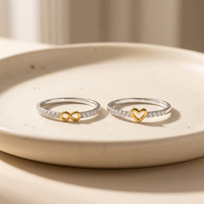 Infinity Heart Ring Set worn on hand - Kynd Co.