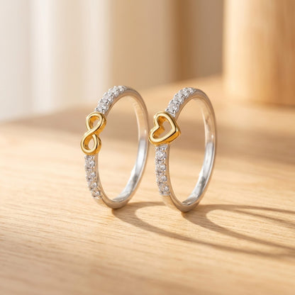 Infinity Heart Ring Set worn on hand - Kynd Co.