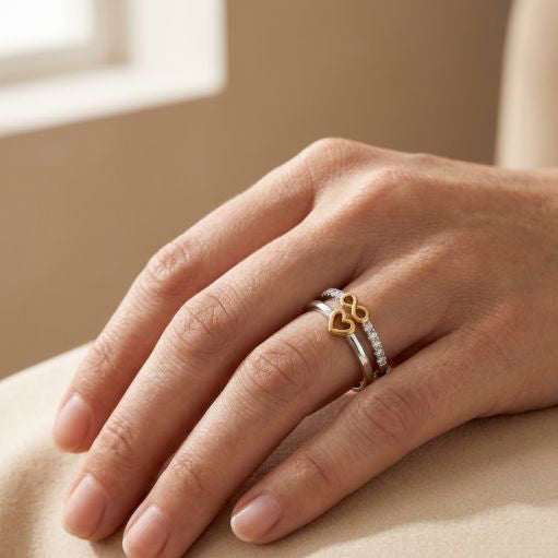 Infinity Heart Ring Set worn on hand - Kynd Co.