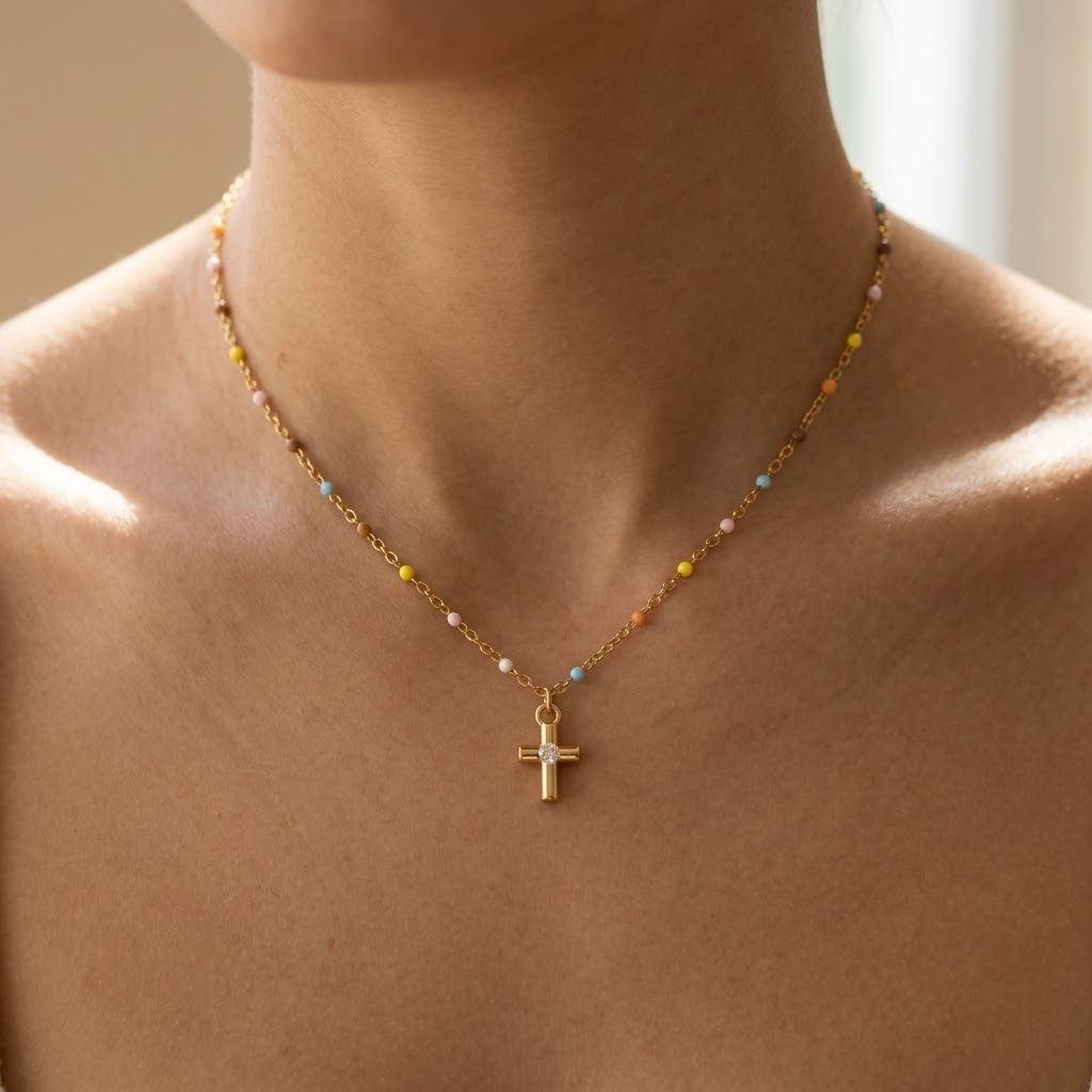 Rainbow Cross Necklace - multicolored beaded cross necklace - Kynd Co.