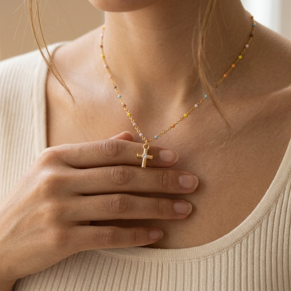 Rainbow Cross Necklace - multicolored beaded cross necklace - Kynd Co.