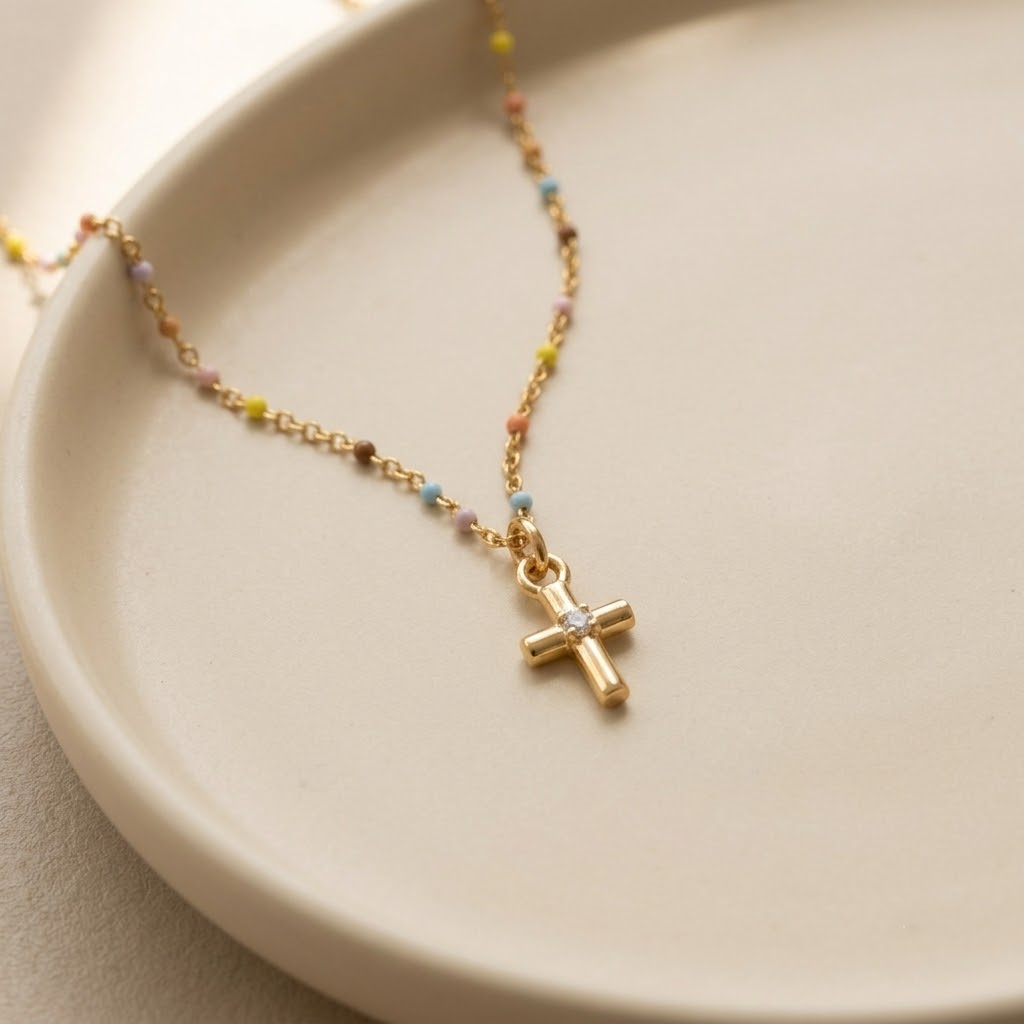 Rainbow Cross Necklace - multicolored beaded cross necklace - Kynd Co.
