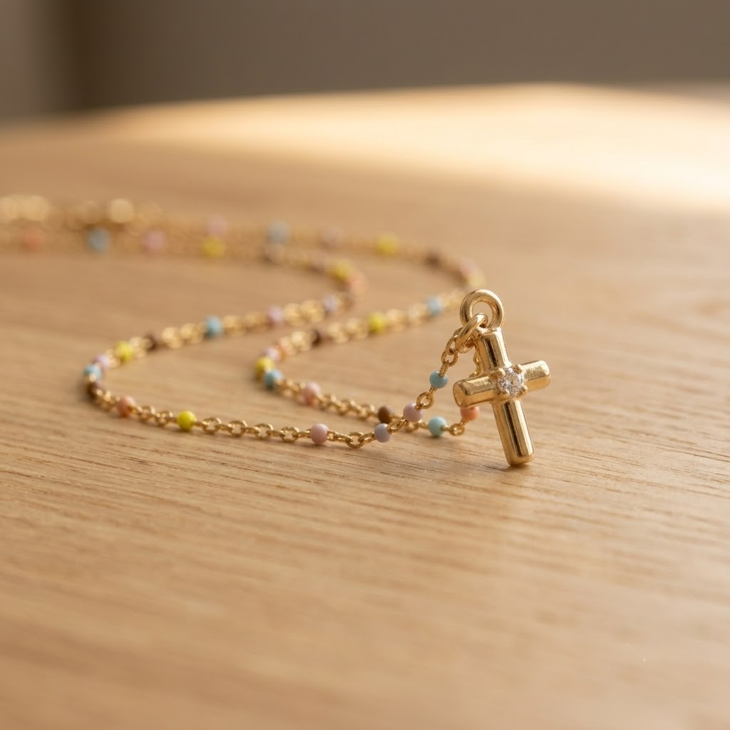 Rainbow Cross Necklace - multicolored beaded cross necklace - Kynd Co.