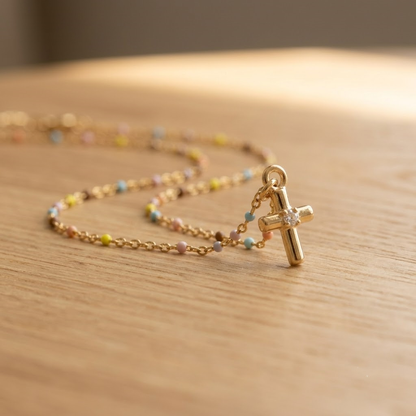 Rainbow Cross Necklace - multicolored beaded cross necklace - Kynd Co.