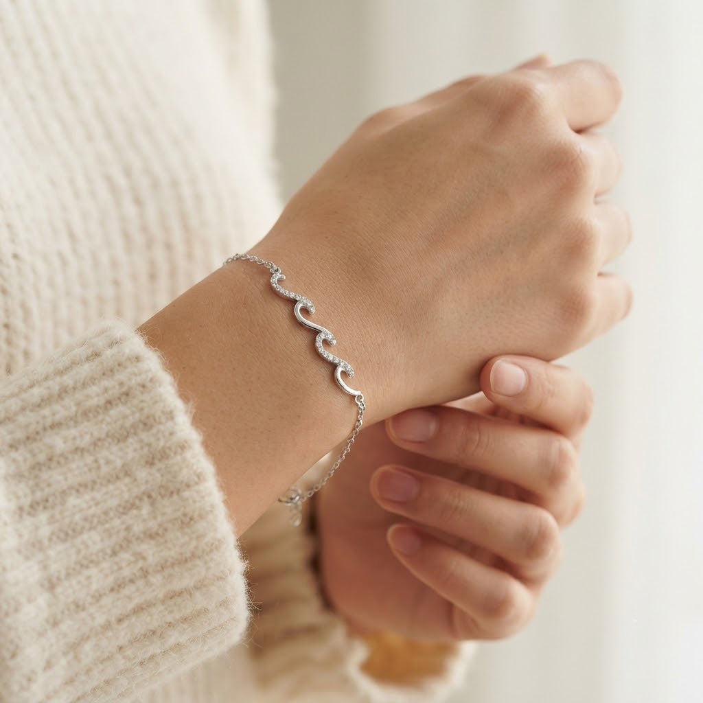Wave Bracelet shown on wrist - Kynd Co.