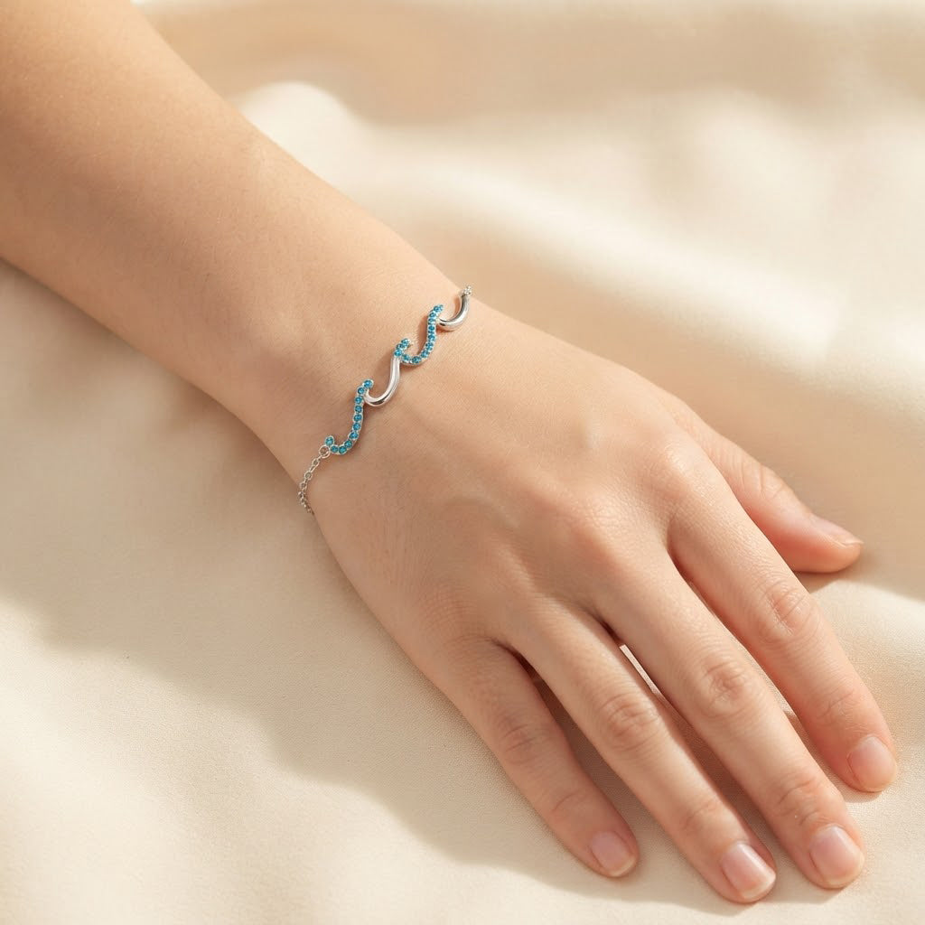 Wave Bracelet shown on wrist - Kynd Co.