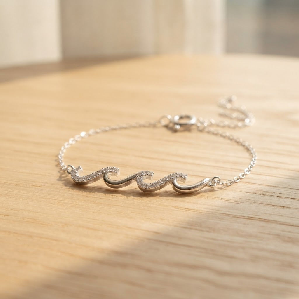 Wave Bracelet shown on wrist - Kynd Co.